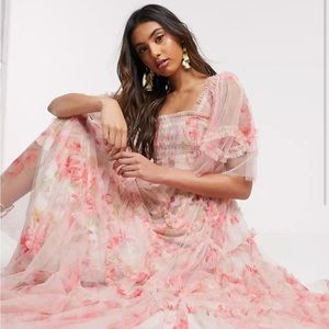 Needle & Thread smocked maxi dress in spring rose print